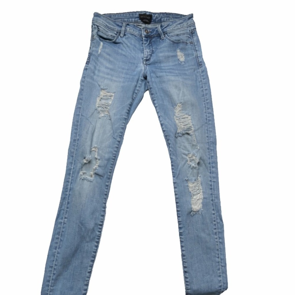 Bebe Jeans Womens 27 Skinny Light Wash Distressed Ripped Denim Casual